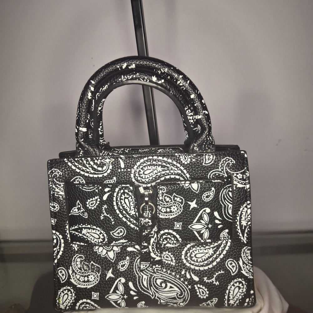 Brandon Blackwood Black and White Paisley Satchel
